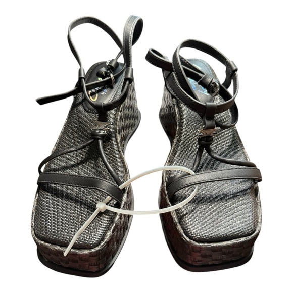 Circus by Sam Edelman Odette Black chunky basketweave wedge Strappy Ankle Buckle - Picture 4 of 14